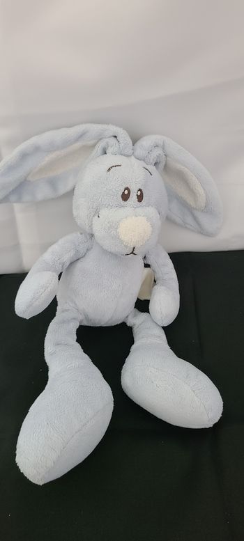 Lapin KIMBALOO doudou bleu et blanc à grands pieds