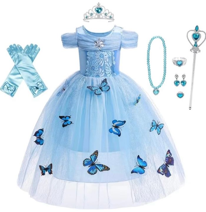 Déguisement robe princesse bleu papillon et ces accessoires Taille 3-8ans