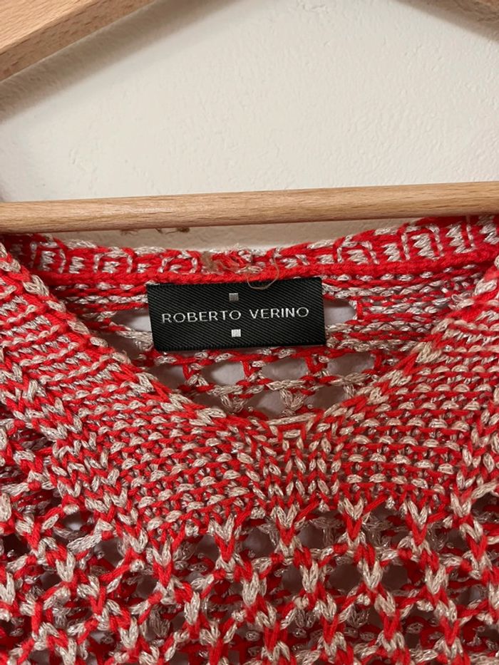 Pull tee-shirt grosse maille Roberto Verino – rouge/beige – taille 38/40 – bon état - photo numéro 4
