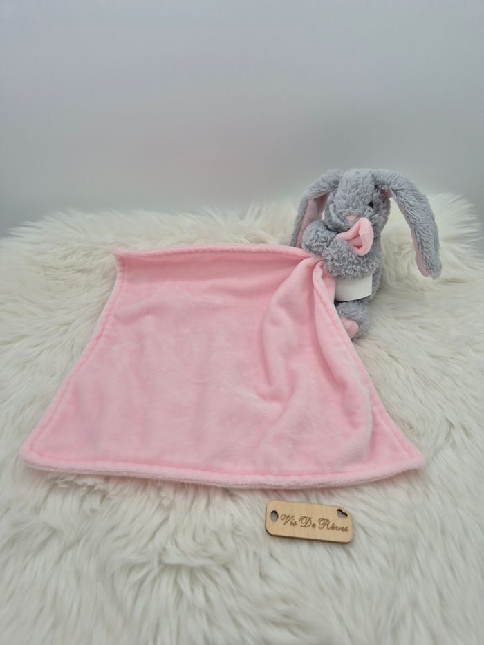 Doudou mouchoir lapin gros mouchoir Rose TJM