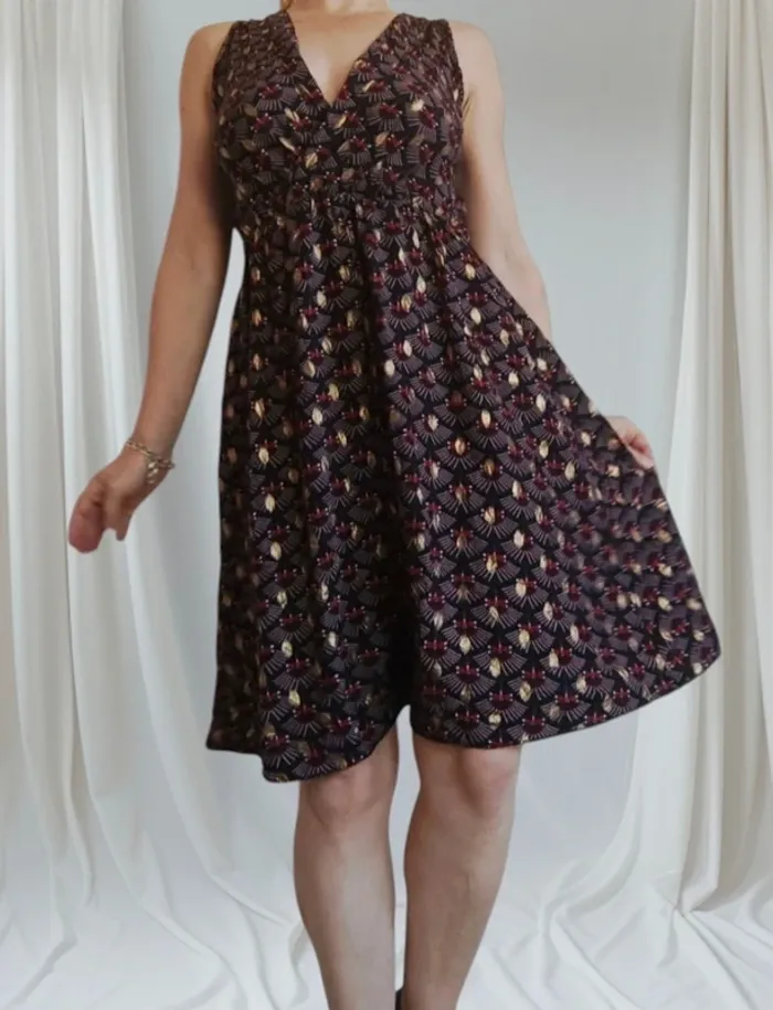 💎 robe chic légère femme noir libellule rouge et motifs dorés t s 36 m 38