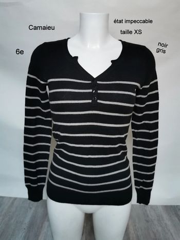 Pull à rayures col V Camaïeu taille 34