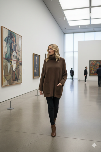 Pull Modal Chocolat à col roulé et poches