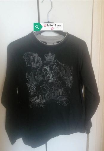 🌸Tee-shirt noir et gris manches longues Tendance Taille 12 ans "Kiabi kids" 🌸