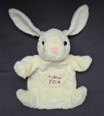 Doudou marionnette Lapin crème- nez rose - Histoire d'ours
