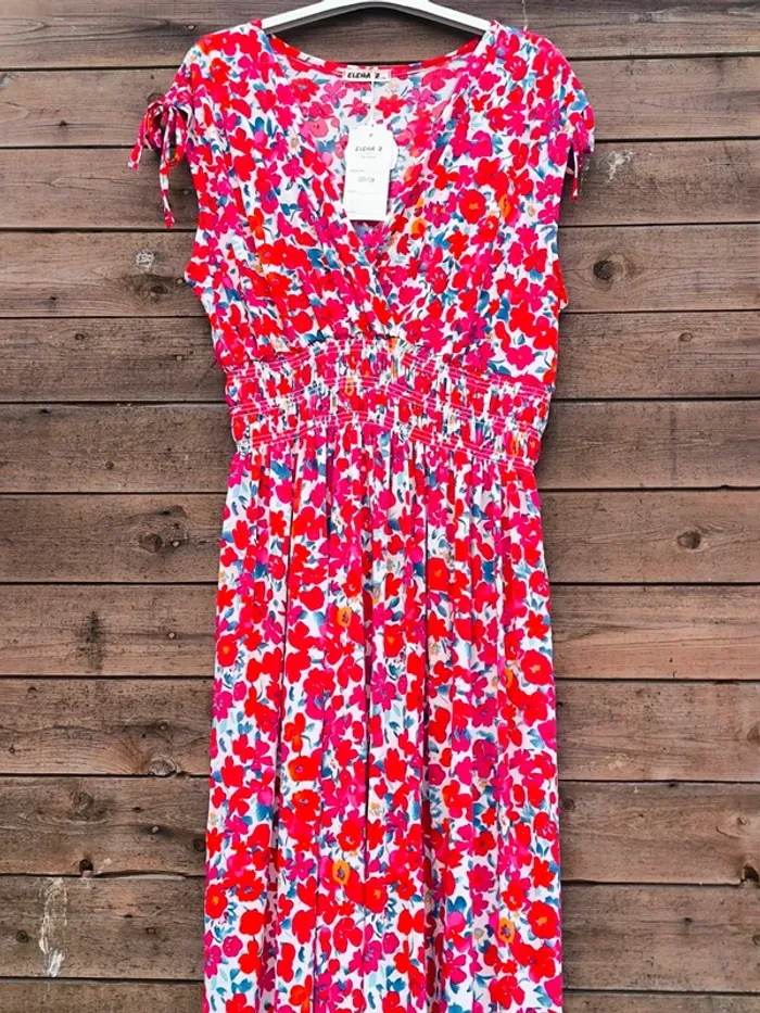Robe longue magique extensible fleurie rouge et blanche à fleurs TU 38 à 52 - photo numéro 5
