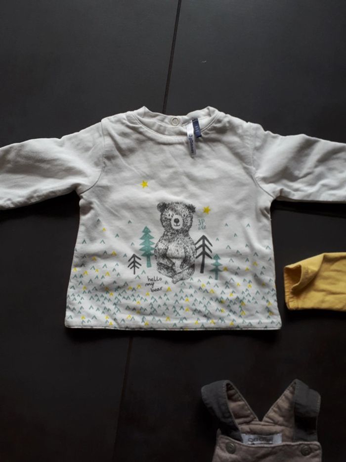 Ensemble 1 mois 2 hauts et 1 salopette 3 pommes obaïbi 1 mois - photo numéro 2
