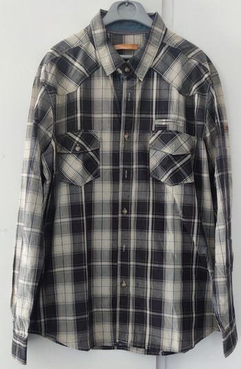 Chemise à carreaux à manches longues pour homme marque Gemo couleur noire et blanc taille L