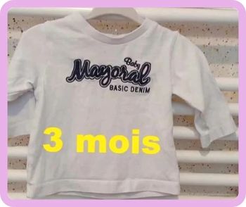 Tee  shirt  manche  longue blanc  imprimé  bleu  marine Mayoral  Taille  3  mois