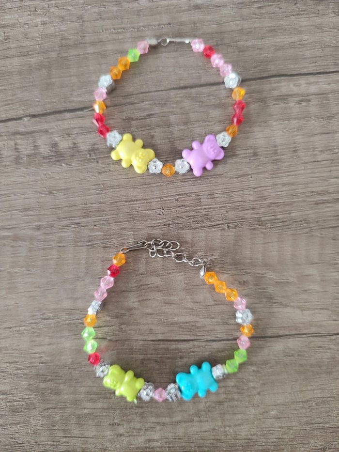 2 Bracelets fille perles avec oursons
