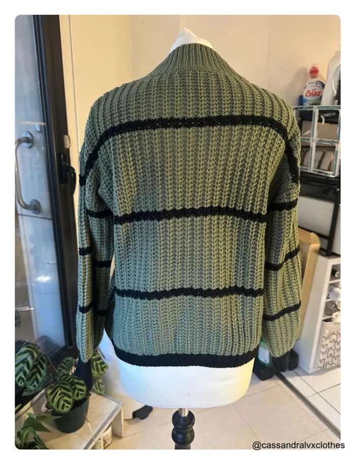 Pull vert kaki rayé noir - Shein - photo numéro 2
