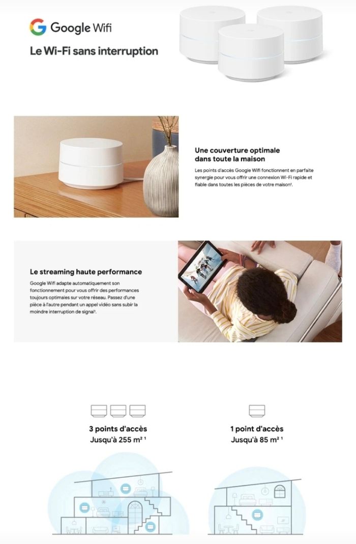 Neuf - Pack de 3 Routeurs Google Wifi Mesh (Couverture 255m²) - photo numéro 3