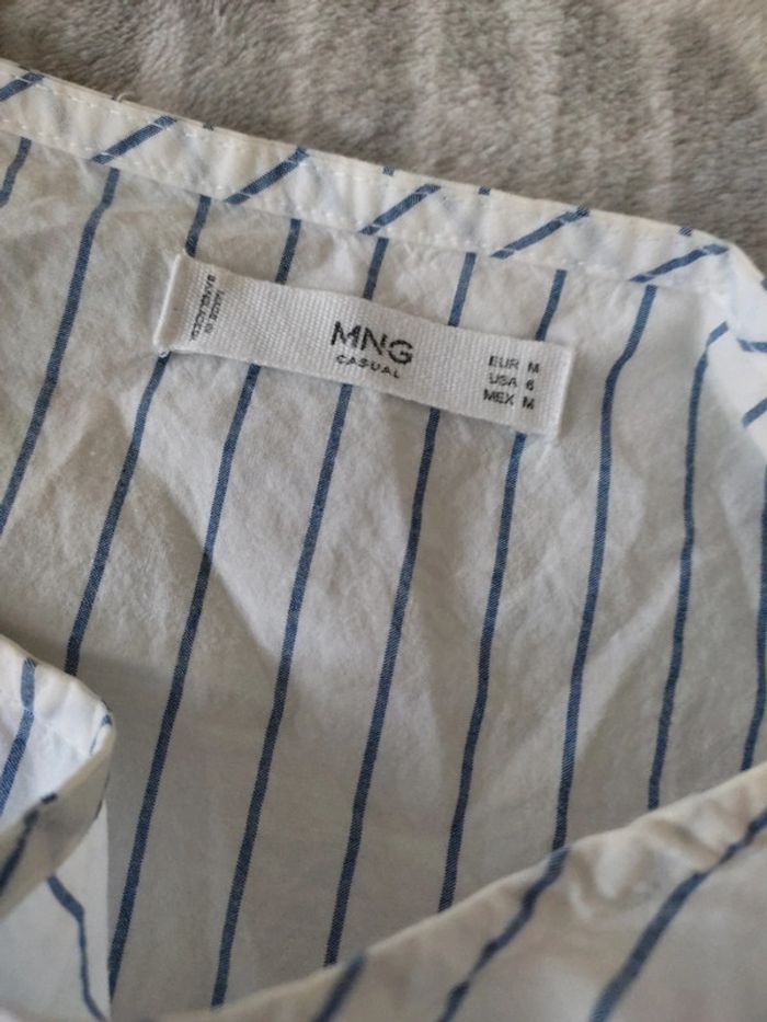 Chemise blouse blanche sans manches rayures bleu Mng taille 38 - photo numéro 4