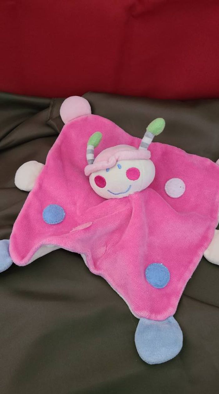 Doudou plat coccinelle rose pois Dodo d'amour MGM