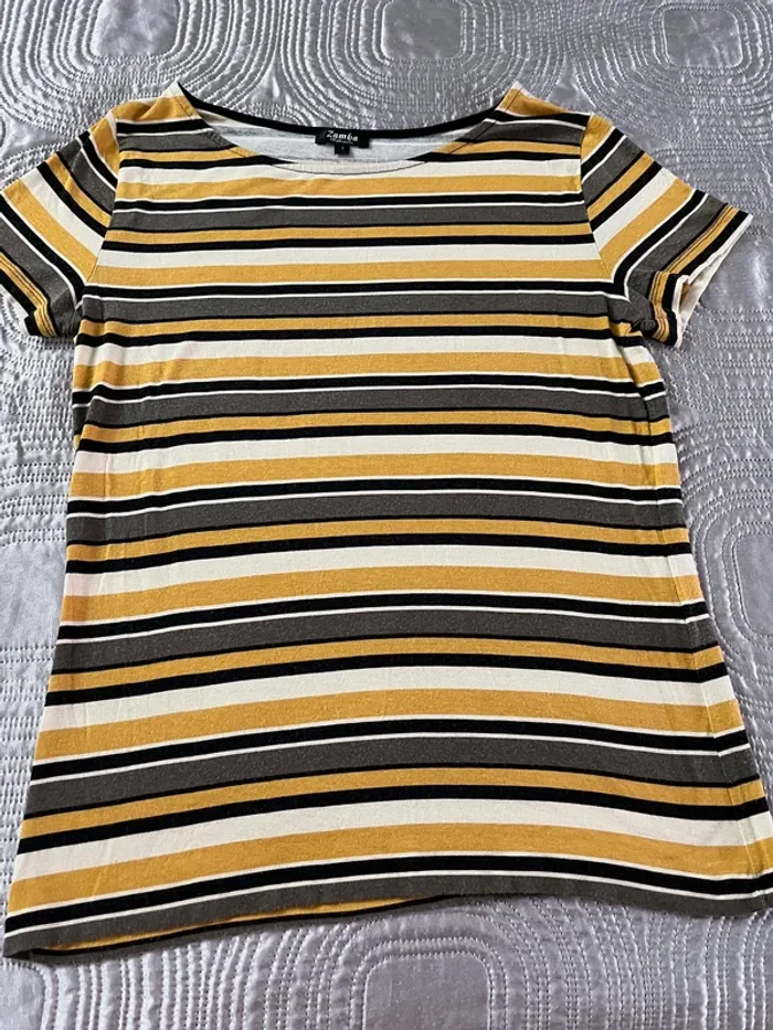 T-shirt rayé gris noir jaune blanc Zamba