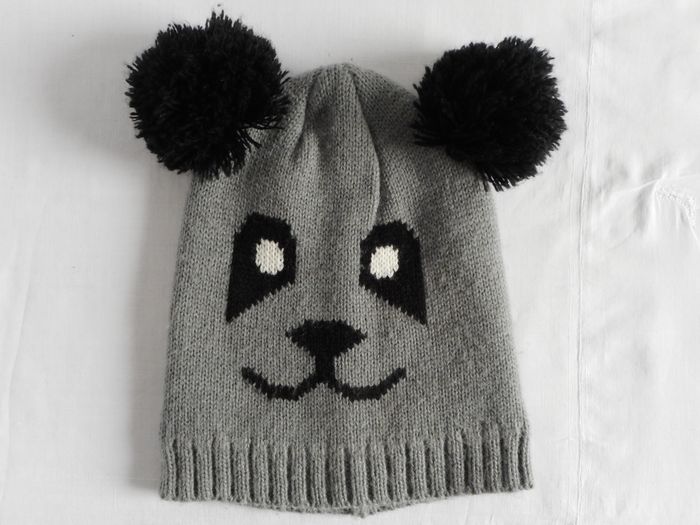 Bonnet Panda gris et noir - Enfant
