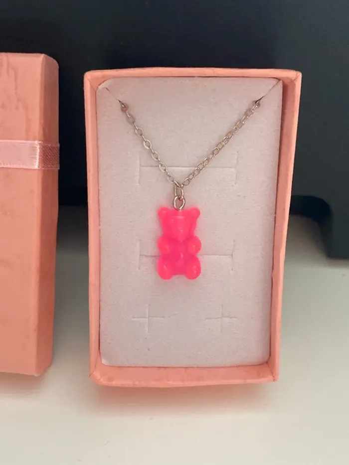 Collier pendentif ourson nounours guimauve rose - photo numéro 2