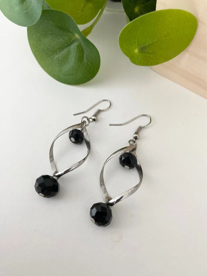 Lot 2 paires de boucles - Argent Noir 🖤🩶 pendantes - Excellent état - photo numéro 2
