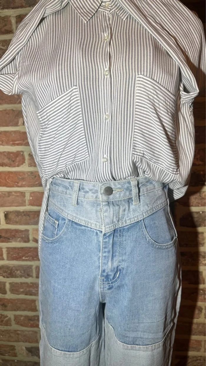 Jeans Taille Haute bleu bicolore Shein Taille XS /34 - photo numéro 5