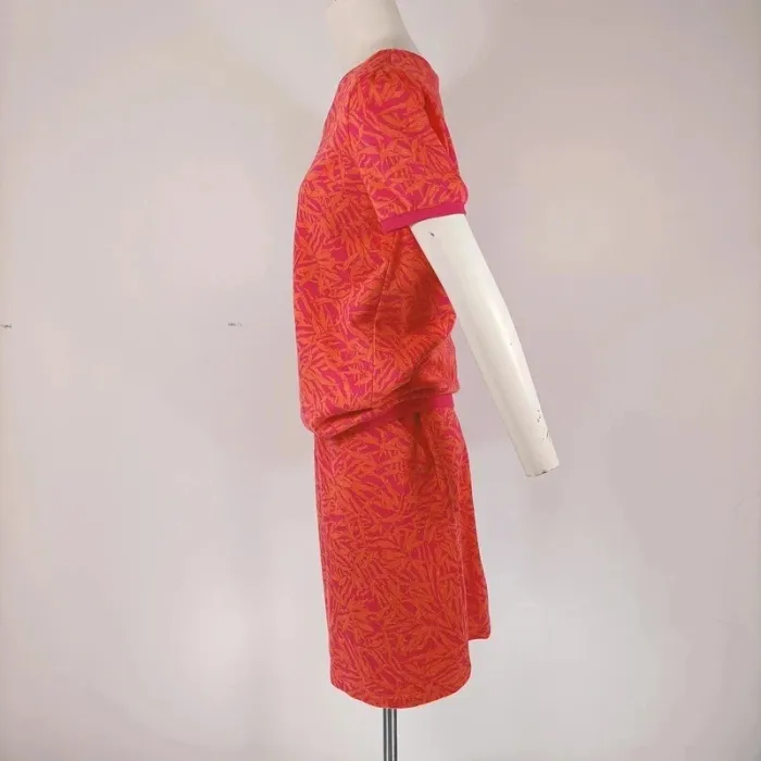 Ensemble Tee-shirt + jupe rose/orange à motif feuillage - Taille M - A309 - photo numéro 3