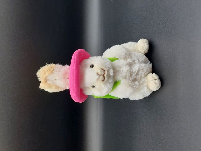 Peluche Doudou Lapin Blanc beige GIPSY Chapeau Rose Sac Vert 20 cm Pâques TTBE