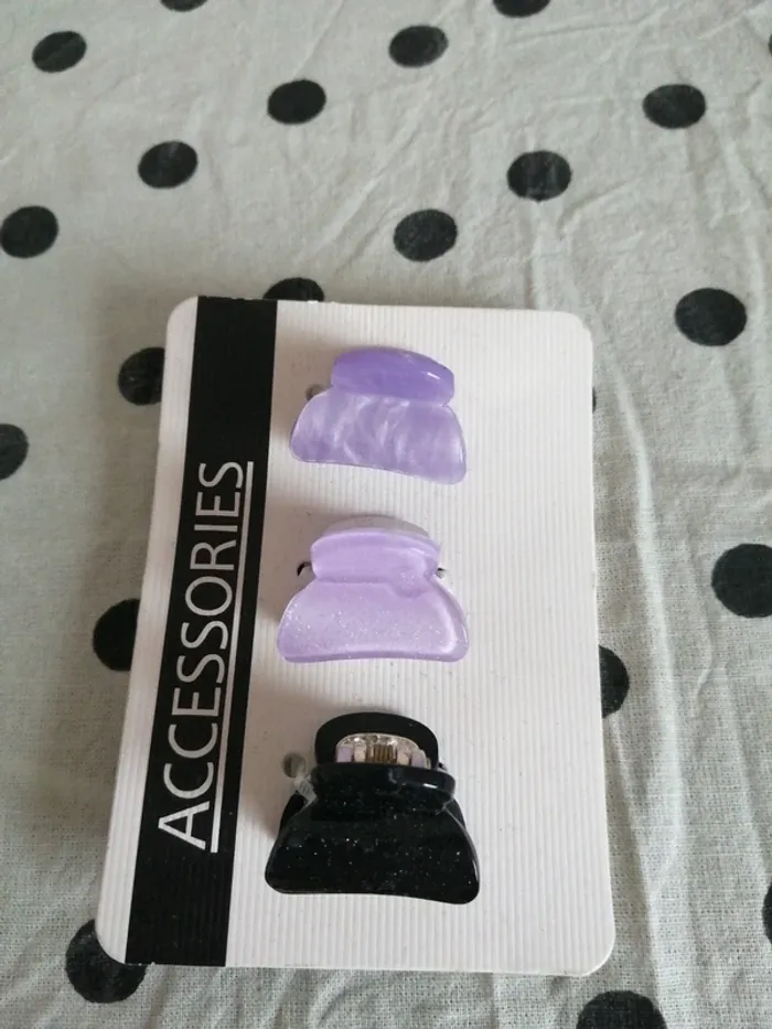 Lot de 3 petites pinces violettes et noires / accessoires - photo numéro 2