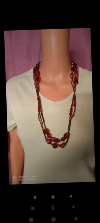 Sautoir collier perles  bordeaux