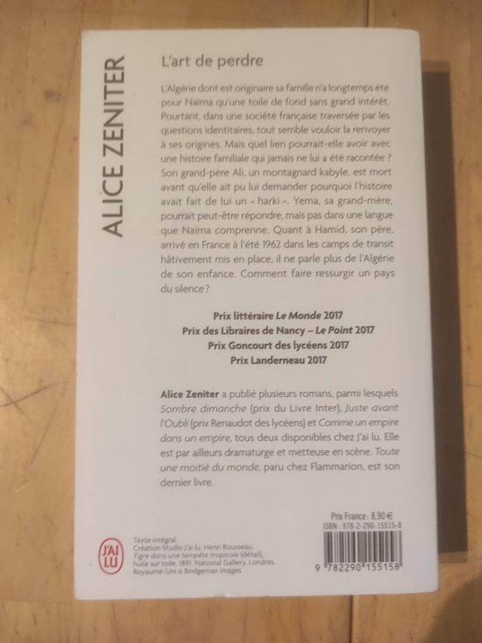 L'art de perdre Alice Zeniter J'ai Lu 2023 - photo numéro 3
