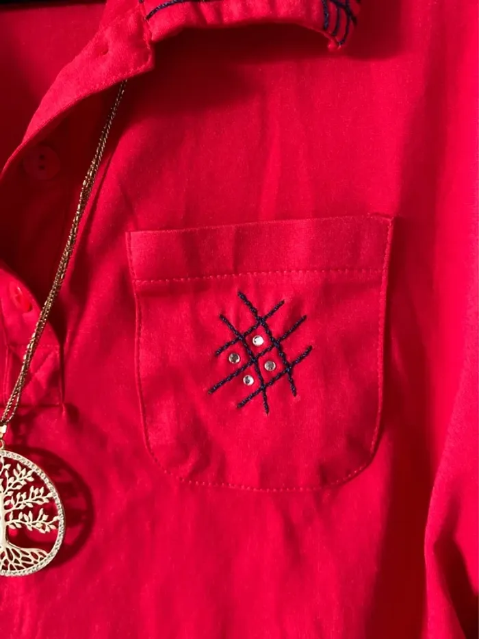🛑Sublime chemise rouge col original – Taille 42/44 – Parfaite pour l’été TBE 🛑 - photo numéro 4