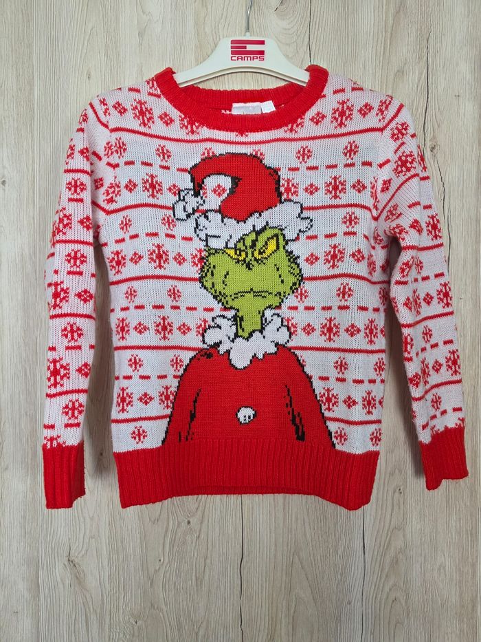 PULL NOËL 🎅 GRINCH TAILLE 7/8ANS COULEUR ROUGE/BLANC