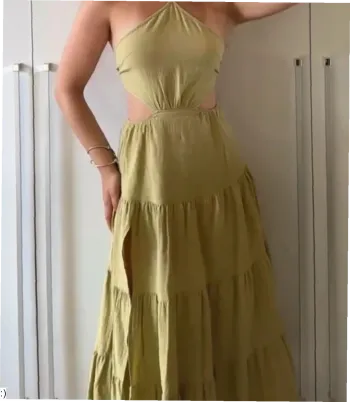 Robe Femme Longue Verte Bretelles Dos Nu Fendue - Taille M Neuf Jamais Porté