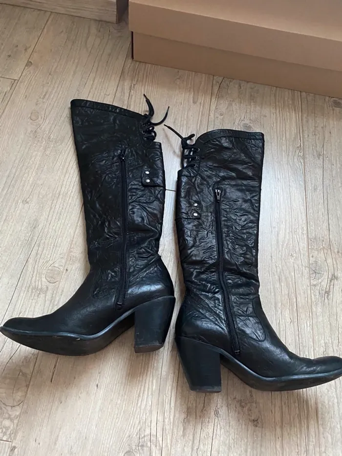 Bottes hautes plissées noir style santiag cowboy - photo numéro 2