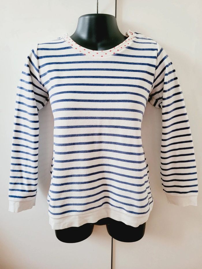 Haut pyjama marinière rayures bleu marine Petit bateau étoiles taille 12 ans 14 ans - photo numéro 2