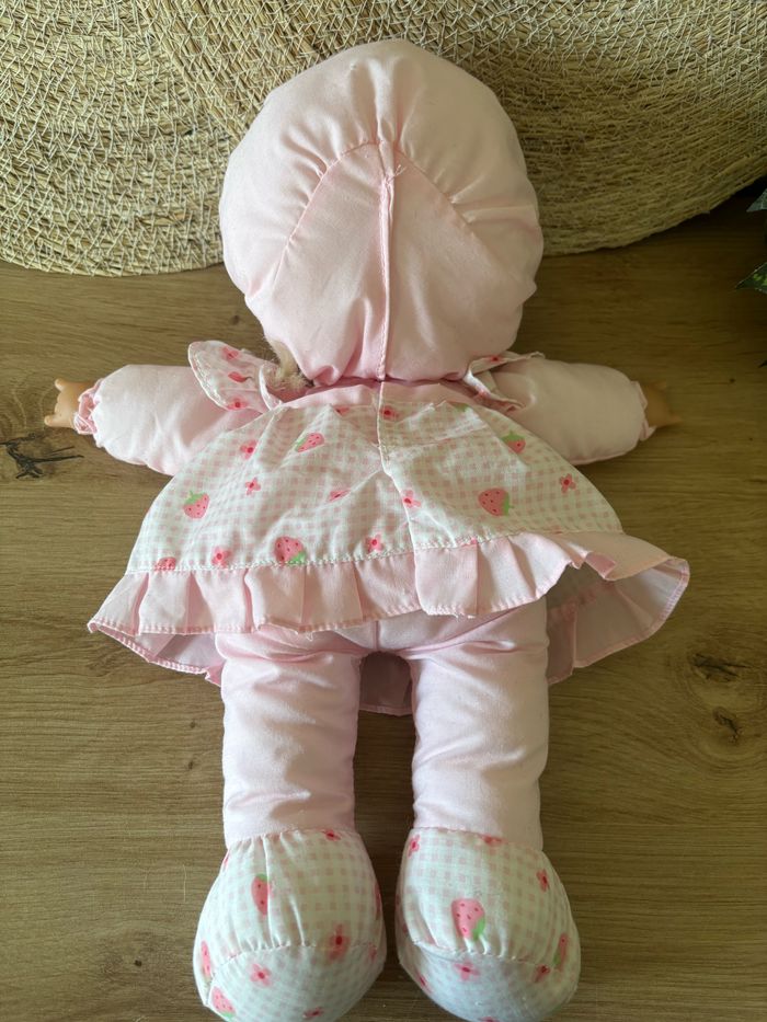 Vintage peluche poupée chiffon robe rose fraise siplec - photo numéro 4