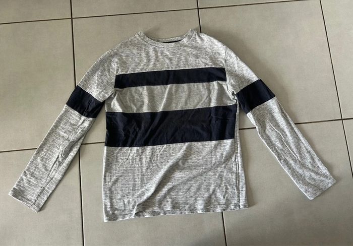 Tes shirt manches longues gris rayé Kiabi 14 ans