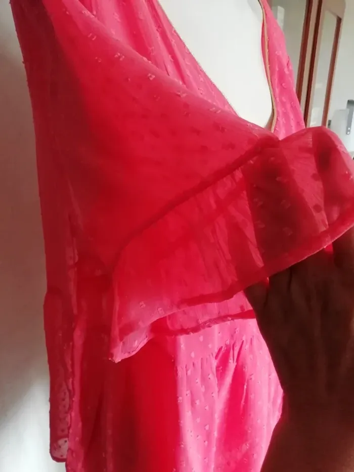 Blouse top fluide plumetis corail coral rose pink - photo numéro 3