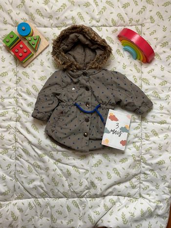 manteau à capuche amovible kaki motifs étoiles bleu 3 mois tape à l'oeil