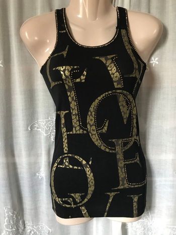 Charmant t-shirt débardeur love léopard doré XS