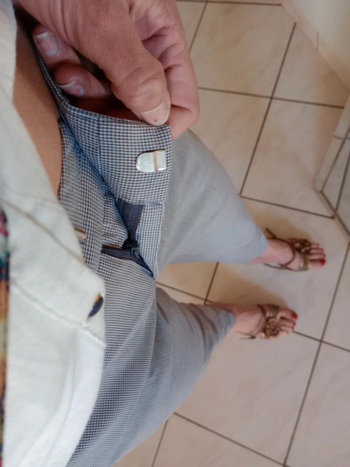 Pantalon femme 36 type cigarette vichy noir et gris c8 - photo numéro 7