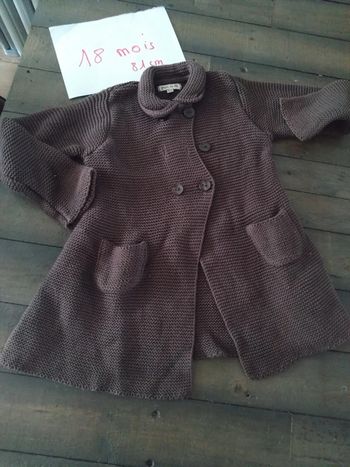 Gilet long marron grain de blé fille 18 mois