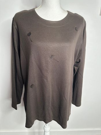 Pull marron broderies cœurs Vintage T44 XXL