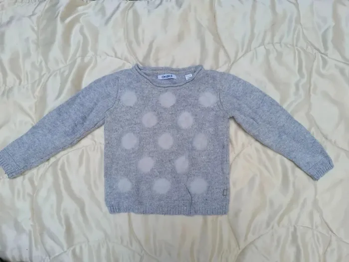 Pull manches longues gris rond blanc tout doux Okaïdi 3 ans