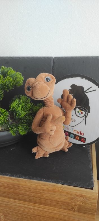 peluche doudou ancien vintage e.t extraterrestre marron yeux bleu doigt Noir