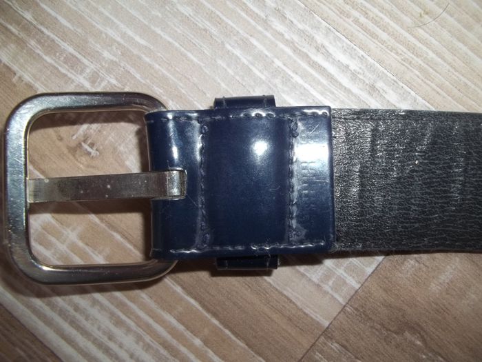 Ceinture ceintrée large cuir verni bleu - photo numéro 5