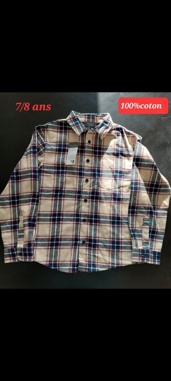 Chemise beige bleu et rouge garçon 7/8ans