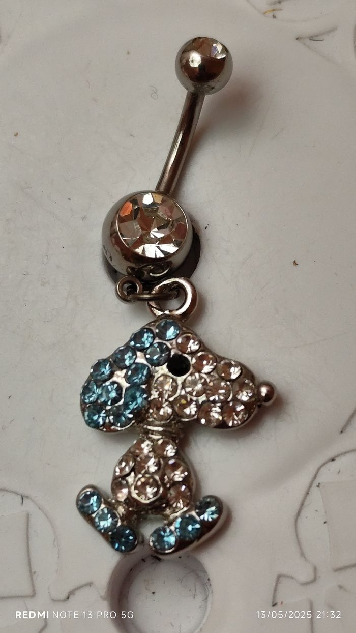 Piercing nombril pendentif Snoopy strass neuf - photo numéro 5
