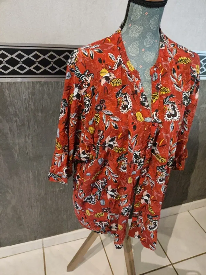 Chemise manche 3/4 rouge motif - photo numéro 5