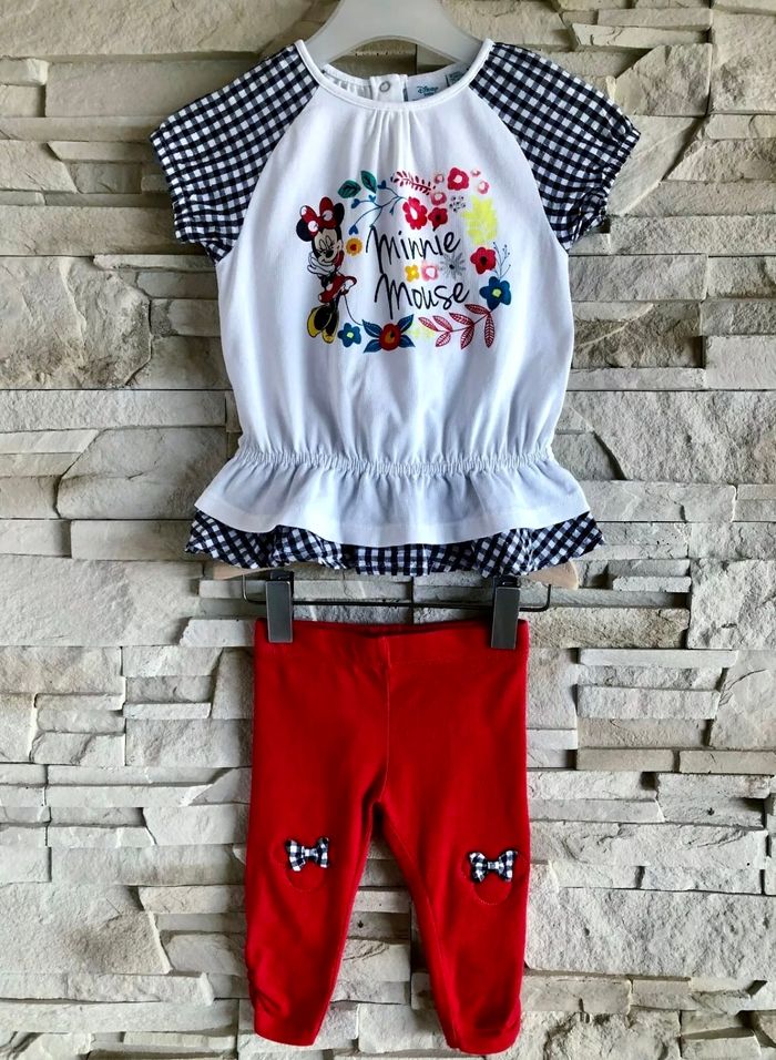 DISNEY - NEW - ENSEMBLE 3P BÉBÉ FILLE MOTIF MINNIE, TONS PAILLETÉS & VOLANTS 9M - photo numéro 4