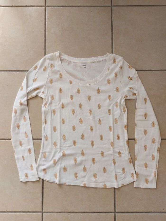 Tee-shirt manche longue blanc/doré Camaïeu