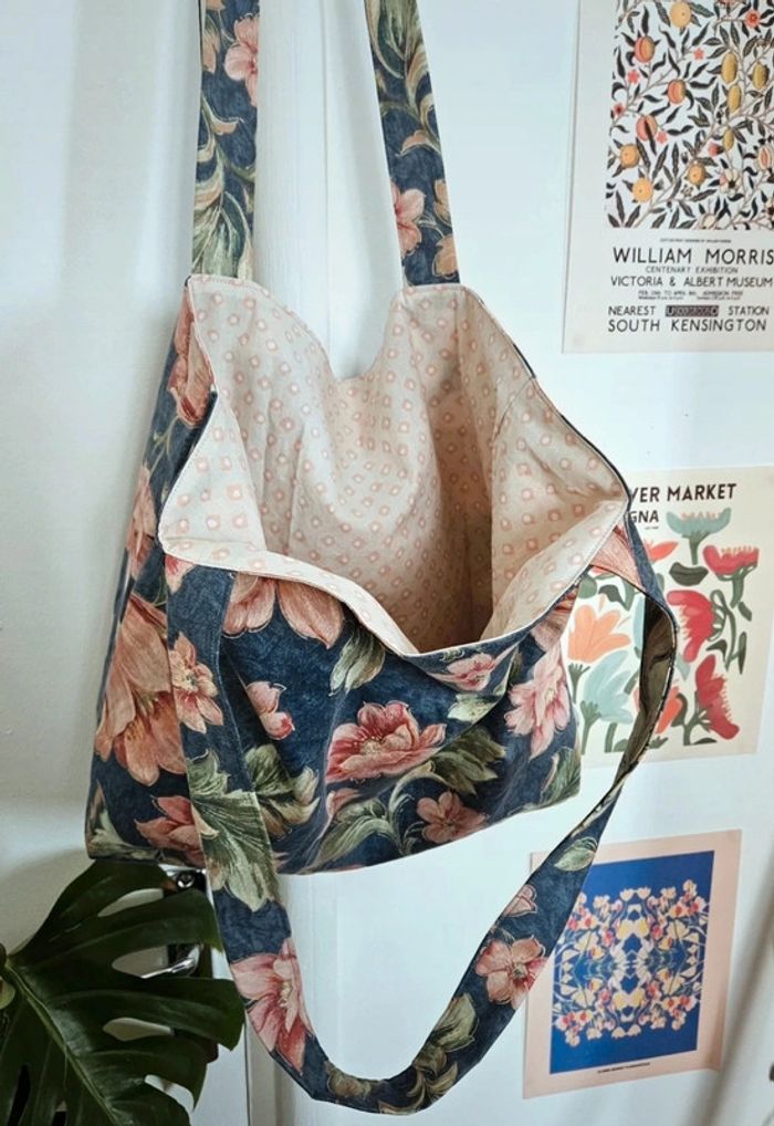 Tote bag fleuri/velours côtelé - photo numéro 3
